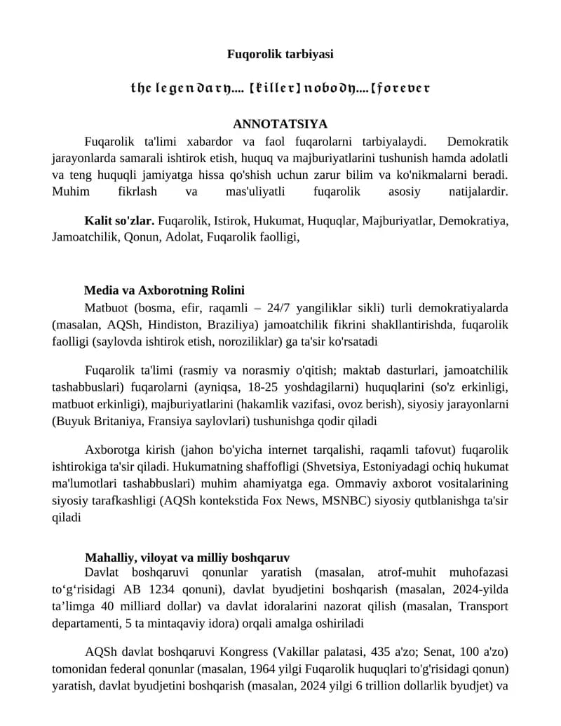 Fuqorolik tarbiyasi