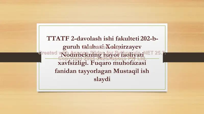 Xolmirzayev Nodirbekning hayot faoliyati xavfsizligi