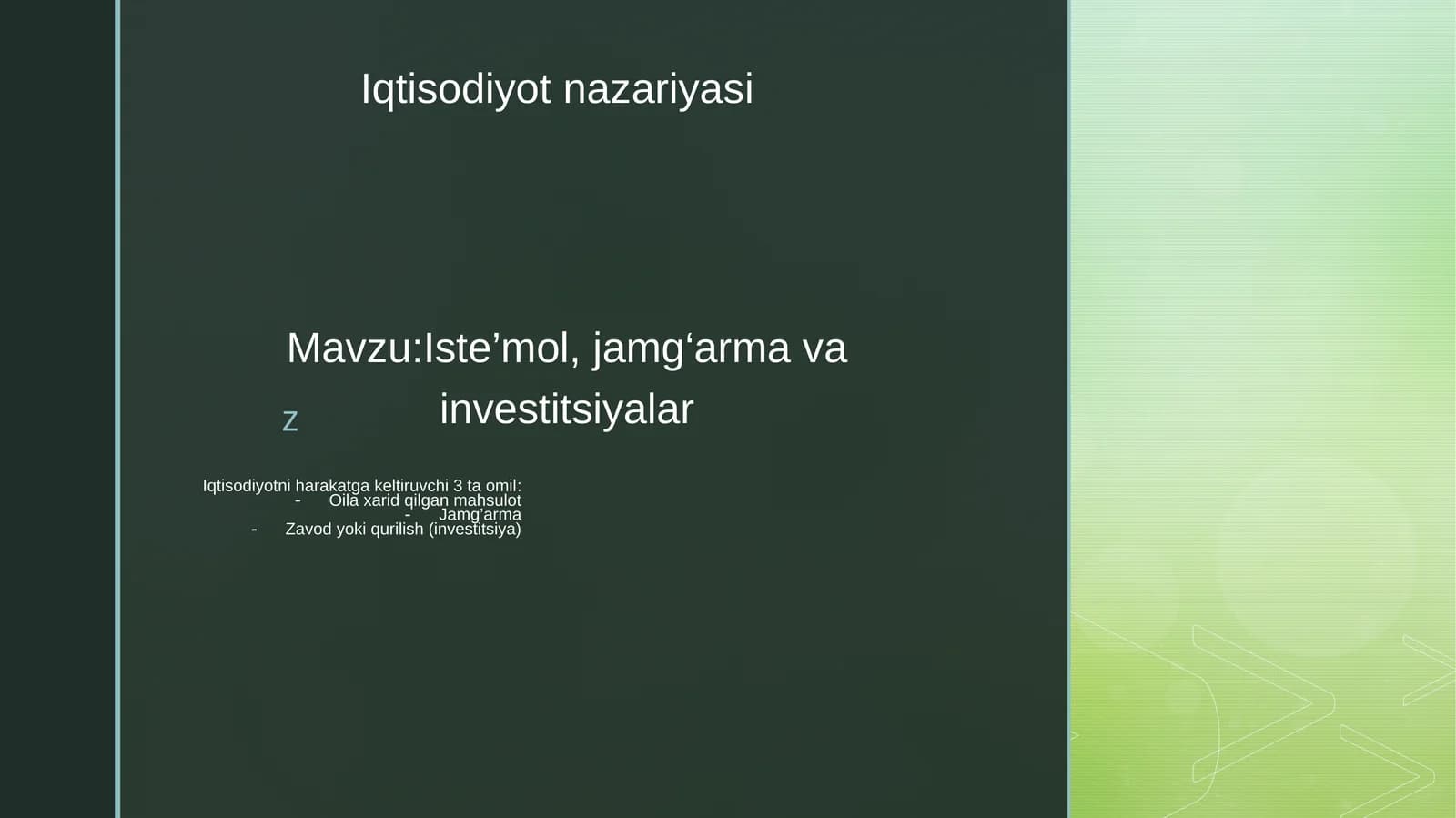 Iste’mol, jamg‘arma va investitsiyalar