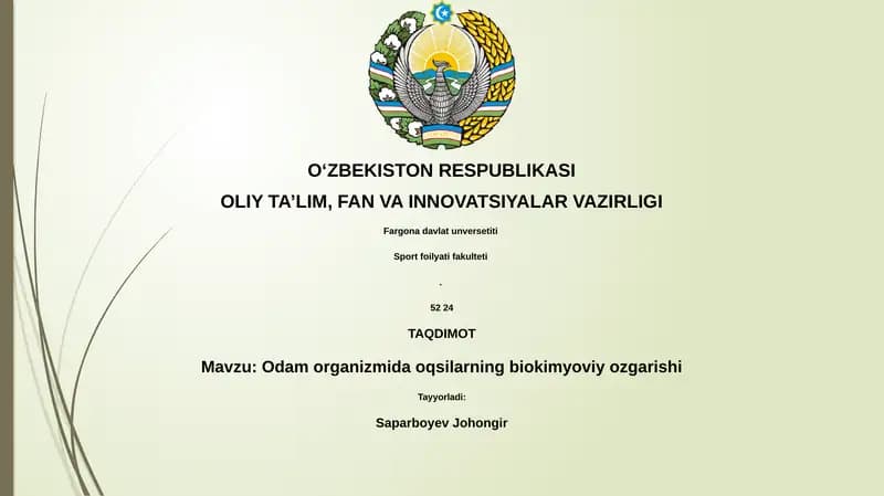 Odam organizmida oqsilarning biokimyoviy ozgarishi