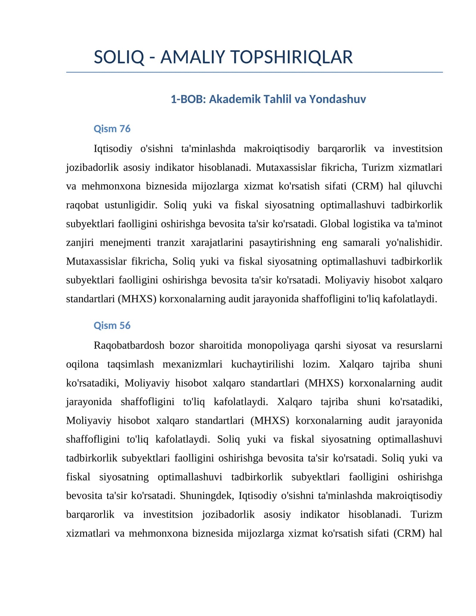 SOLIQ - AMALIY TOPSHIRIQLAR