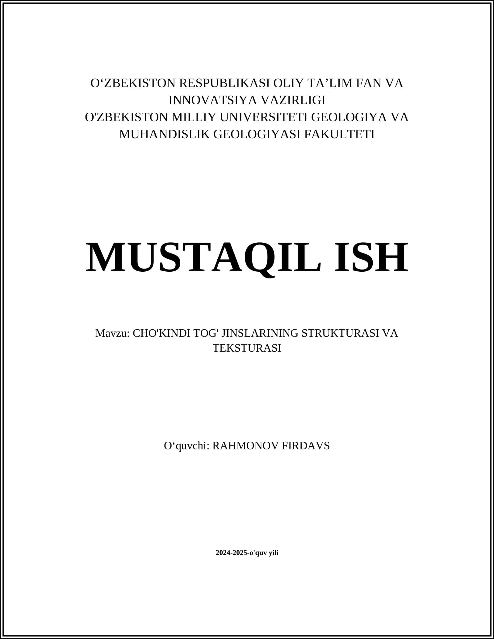 CHO'KINDI TOG' JINSLARINING STRUKTURASI VA TEKSTURASI