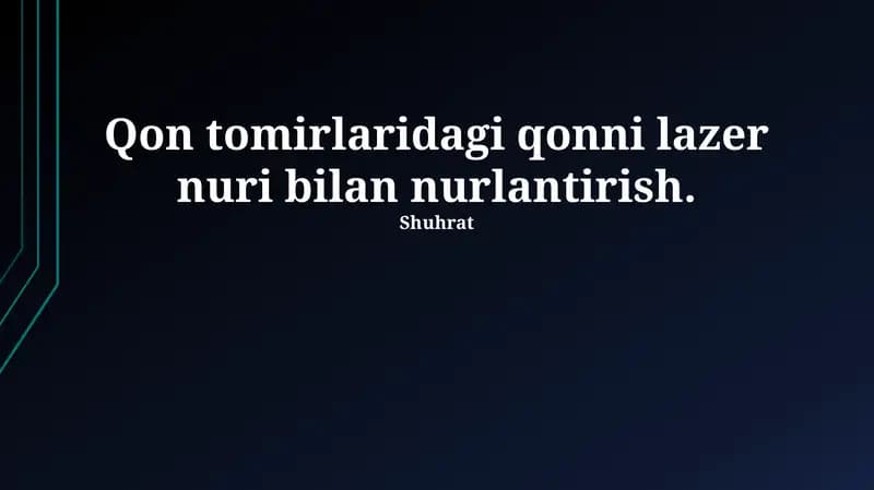 Qon tomirlaridagi qonni lazer nuri bilan nurlantirish