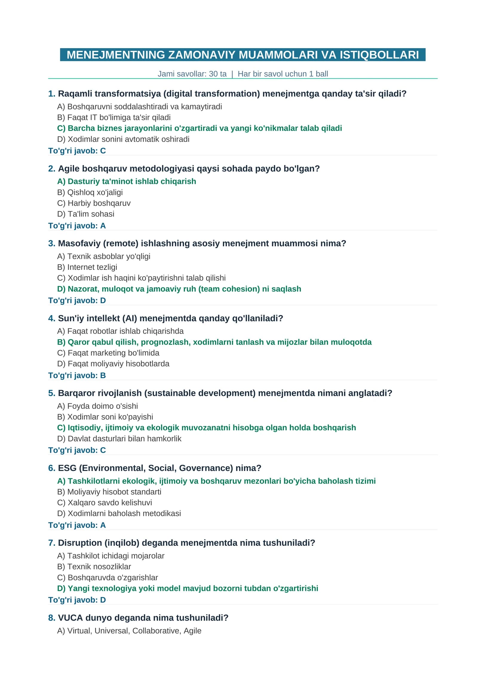 MENEJMENTNING ZAMONAVIY MUAMMOLARI VA ISTIQBOLLARI