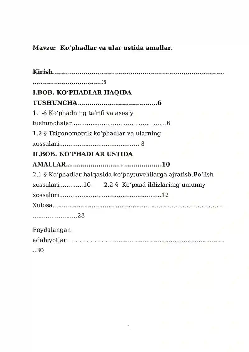 Ko‘phadlar va ular ustida amallar