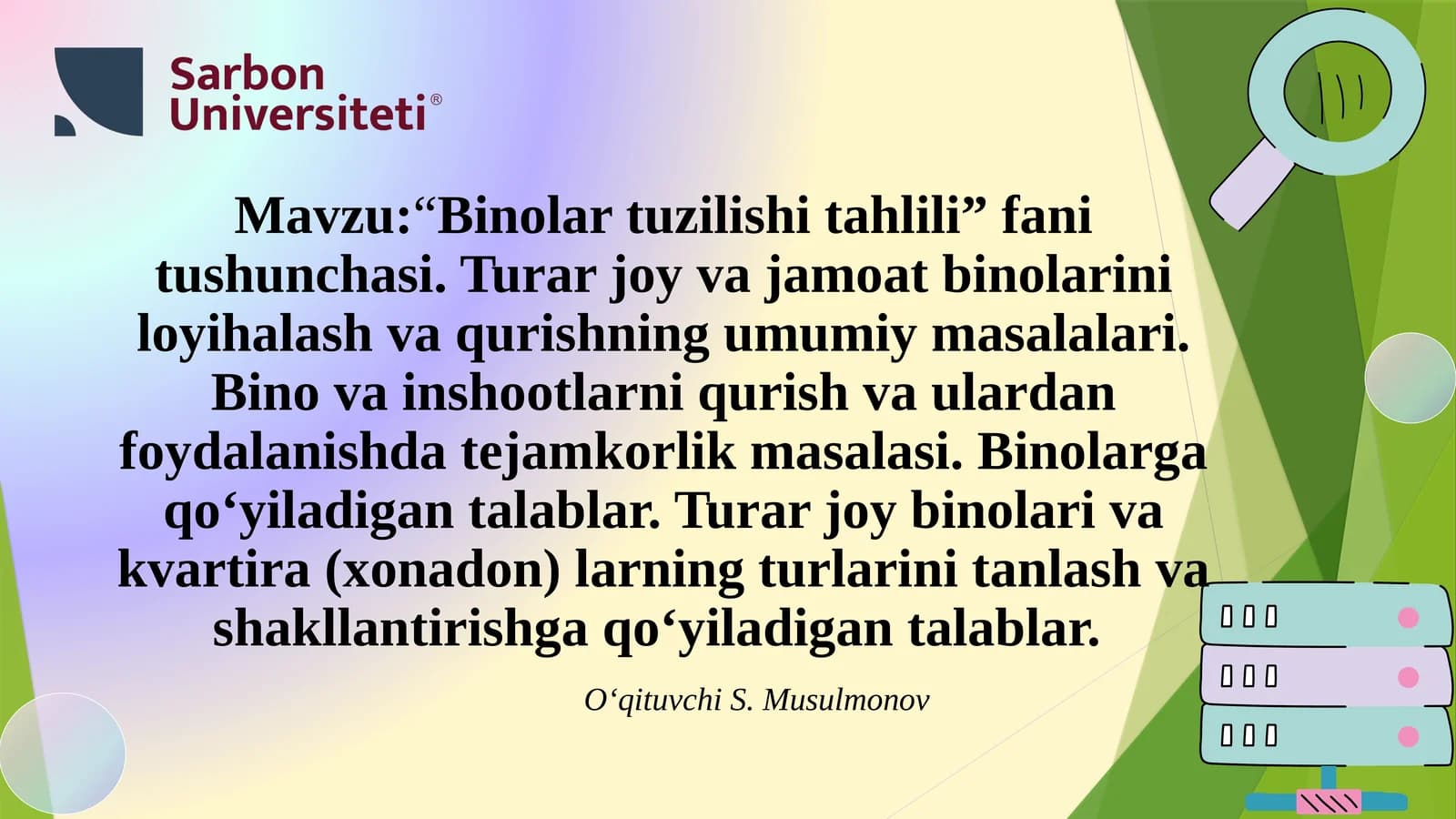 “Binolar tuzilishi tahlili”