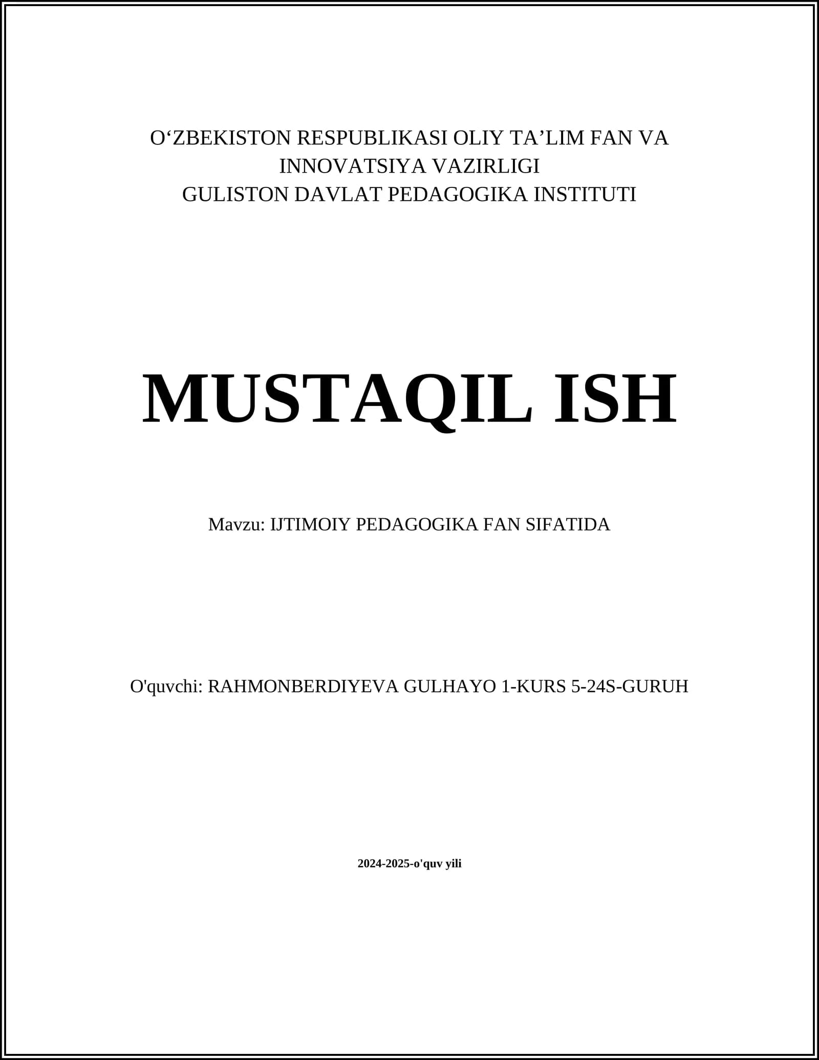 Ijtimoiy Pedagogika Fan Sifatida
