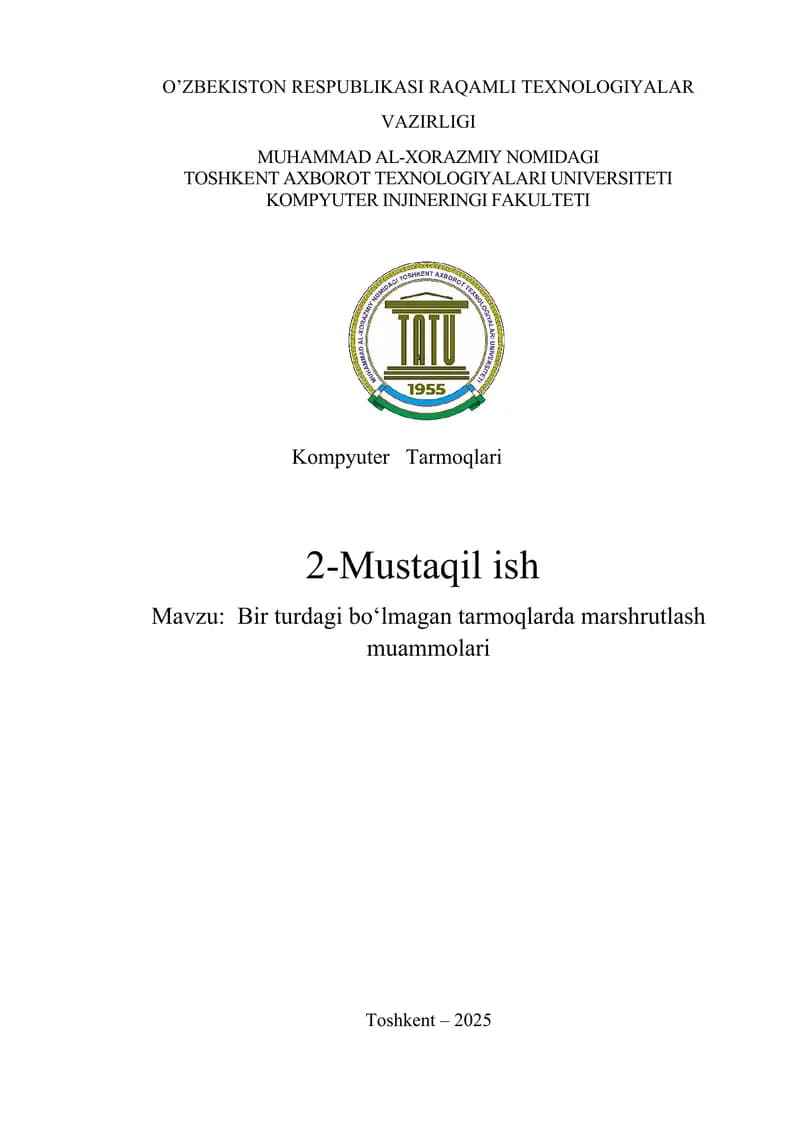 Bir turdagi bo‘lmagan tarmoqlarda marshrutlash muammolari