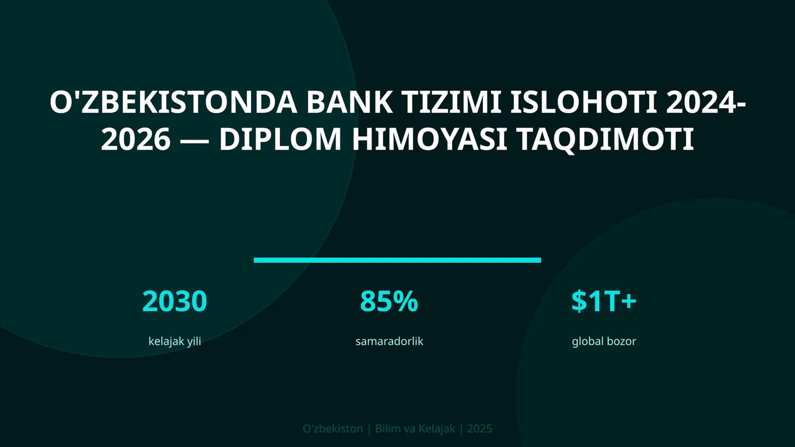 O'ZBEKISTONDA BANK TIZIMI ISLOHOTI 2024-2026 — DIPLOM HIMOYASI TAQDIMOTI