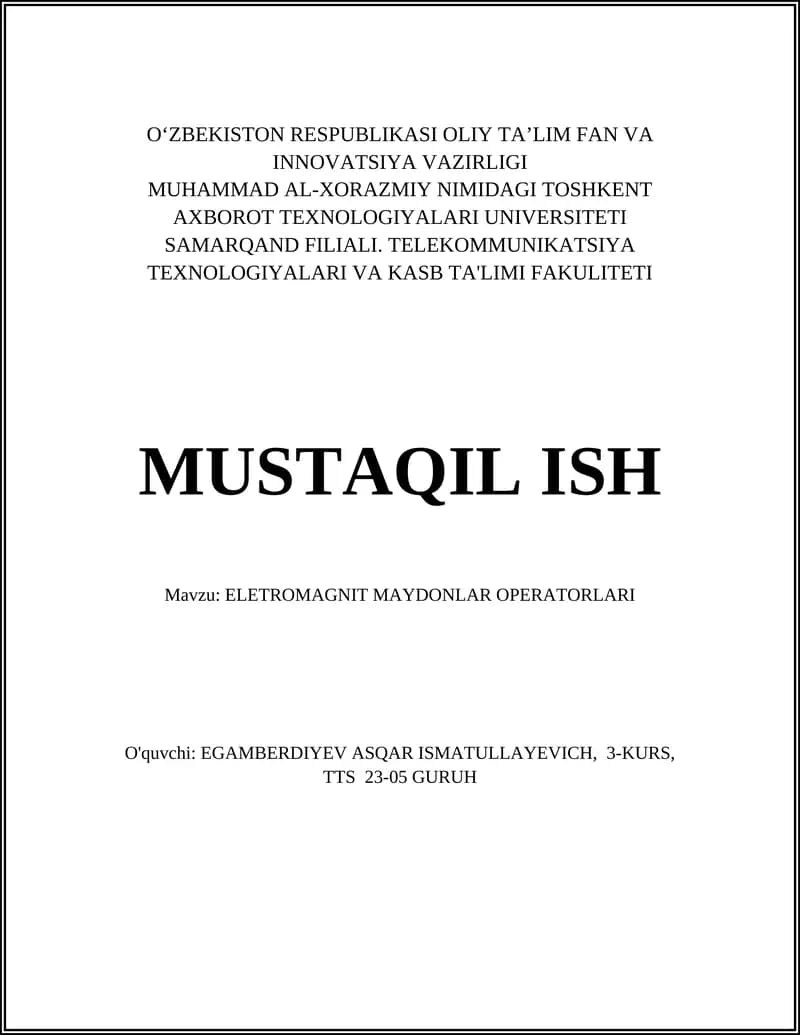 ELETROMAGNIT MAYDONLAR OPERATORLARI