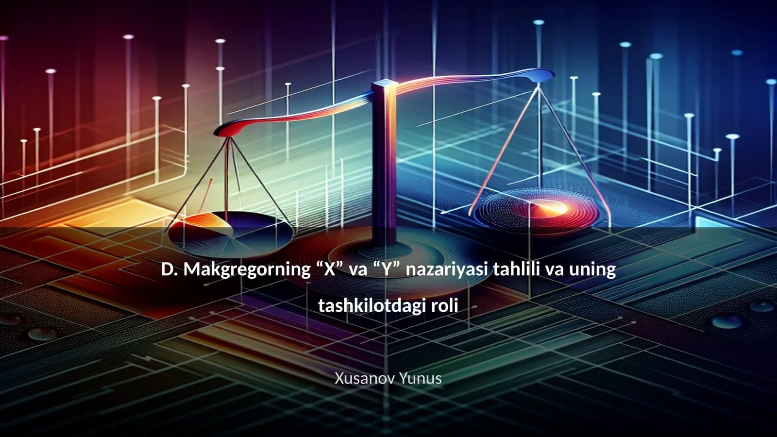 D. Makgregorning “X” va “Y” nazariyasi tahlili va uning tashkilotdagi roli