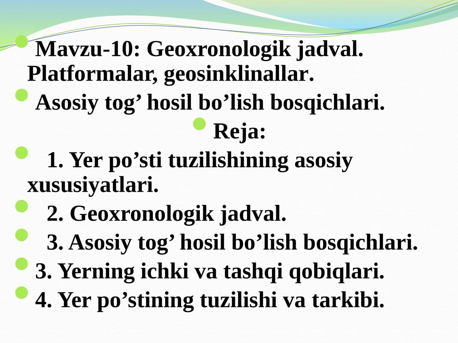 Geoxronologik jadval. Platformalar, geosinklinallar
