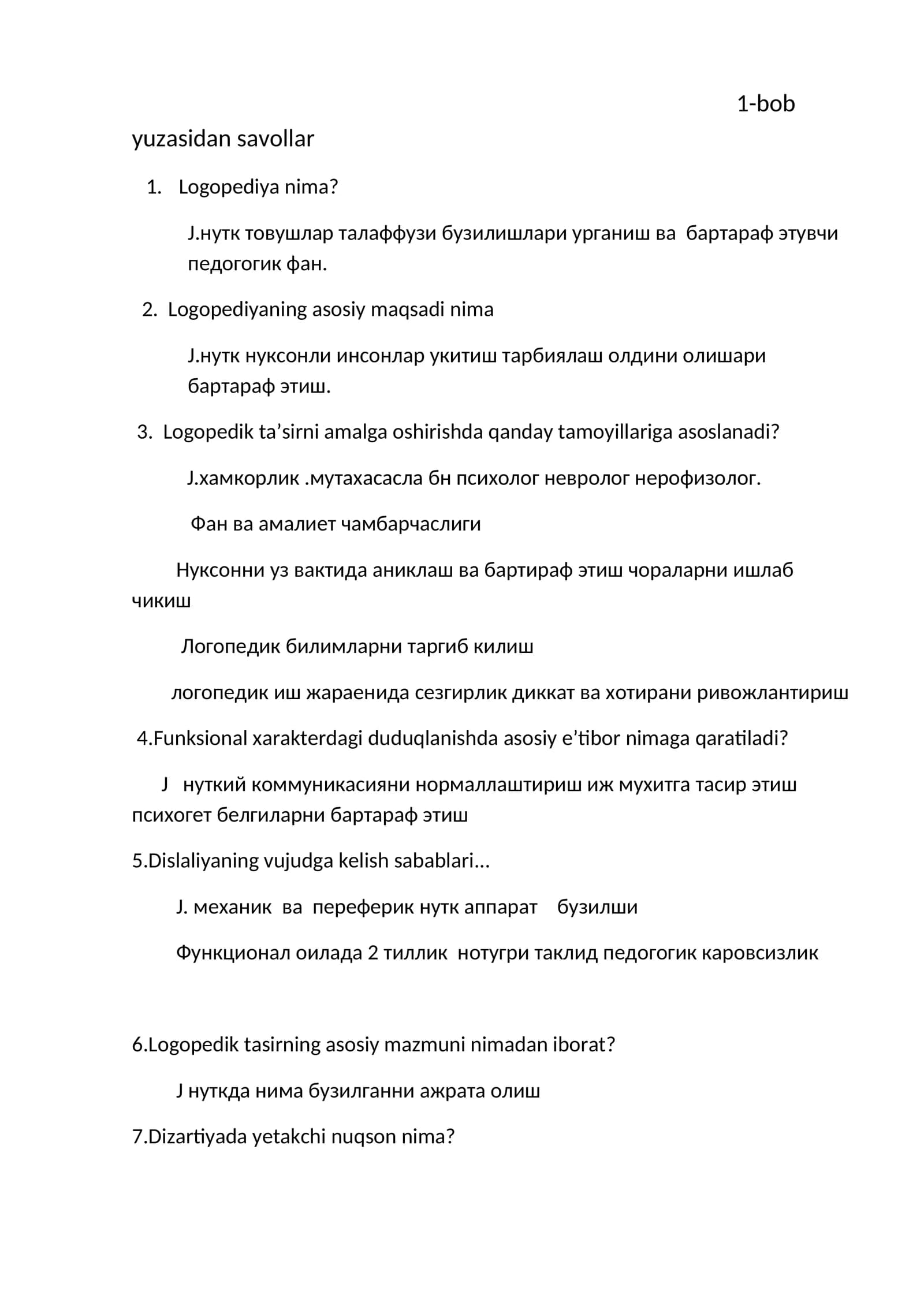 Logopediya attestatsiya savollari