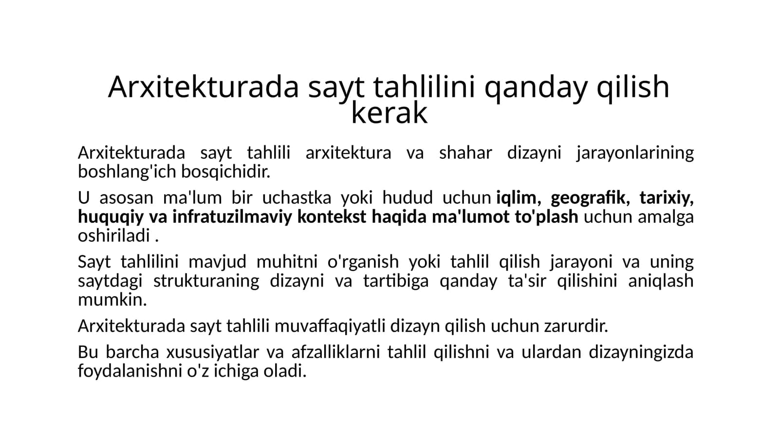Arxitekturada sayt tahlilini qanday qilish kerak
