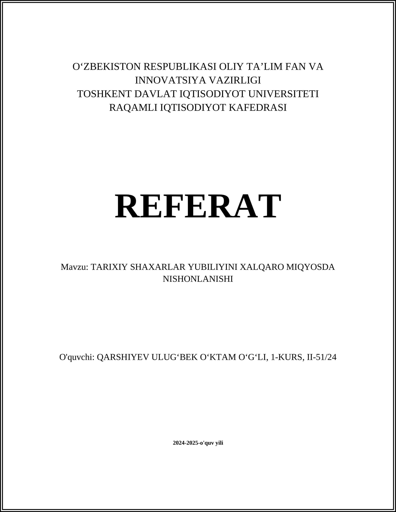 TARIXIY SHAXARLAR YUBILIYINI XALQARO MIQYOSDA NISHONLANISHI