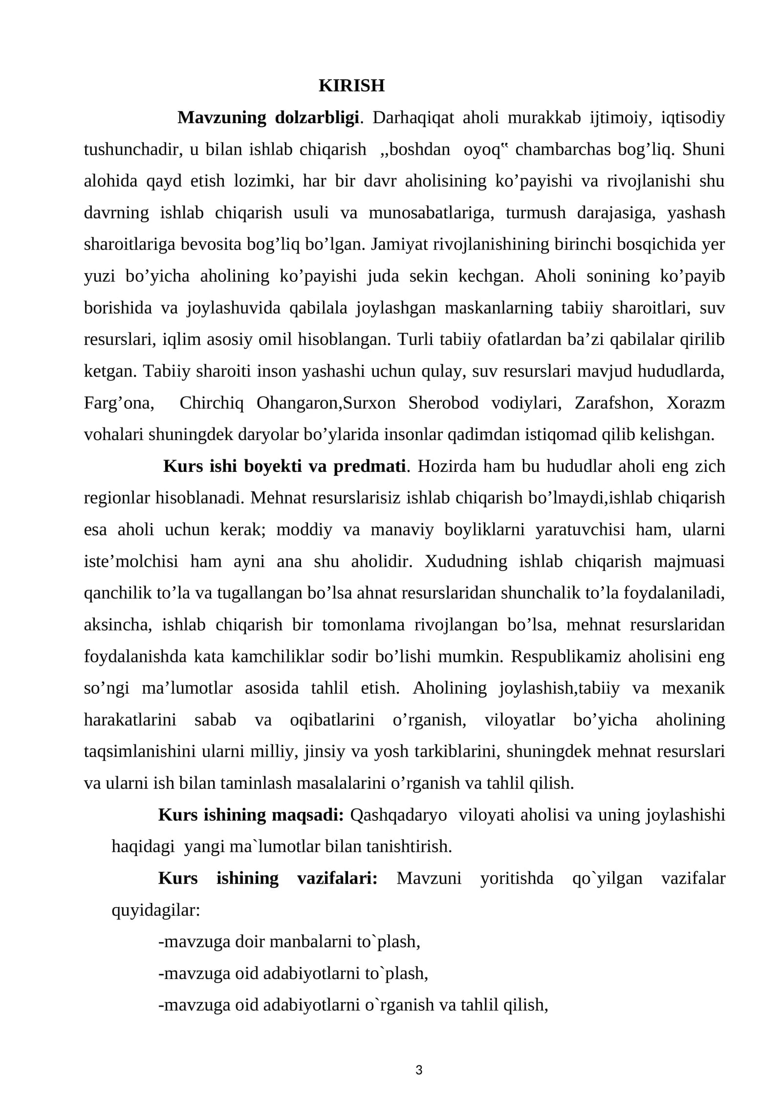 Kurs Ishi Boyekti va Predmati