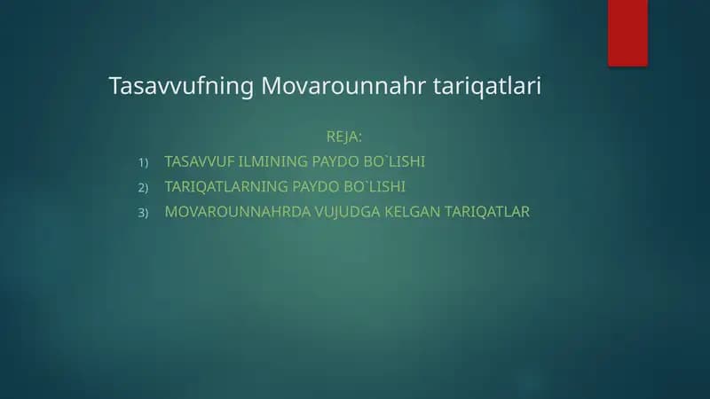 Tasavvufning Movarounnahri tariqatlari