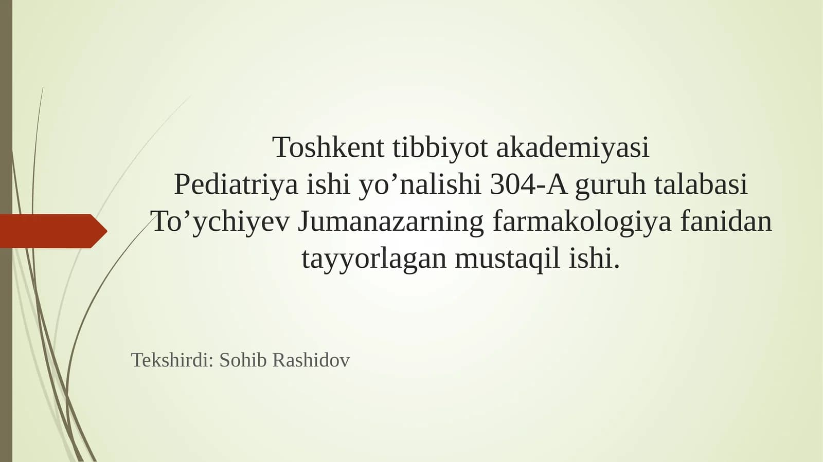 TROPIKAMID DORI VOSITASINING FARMAKOLOGIYASI