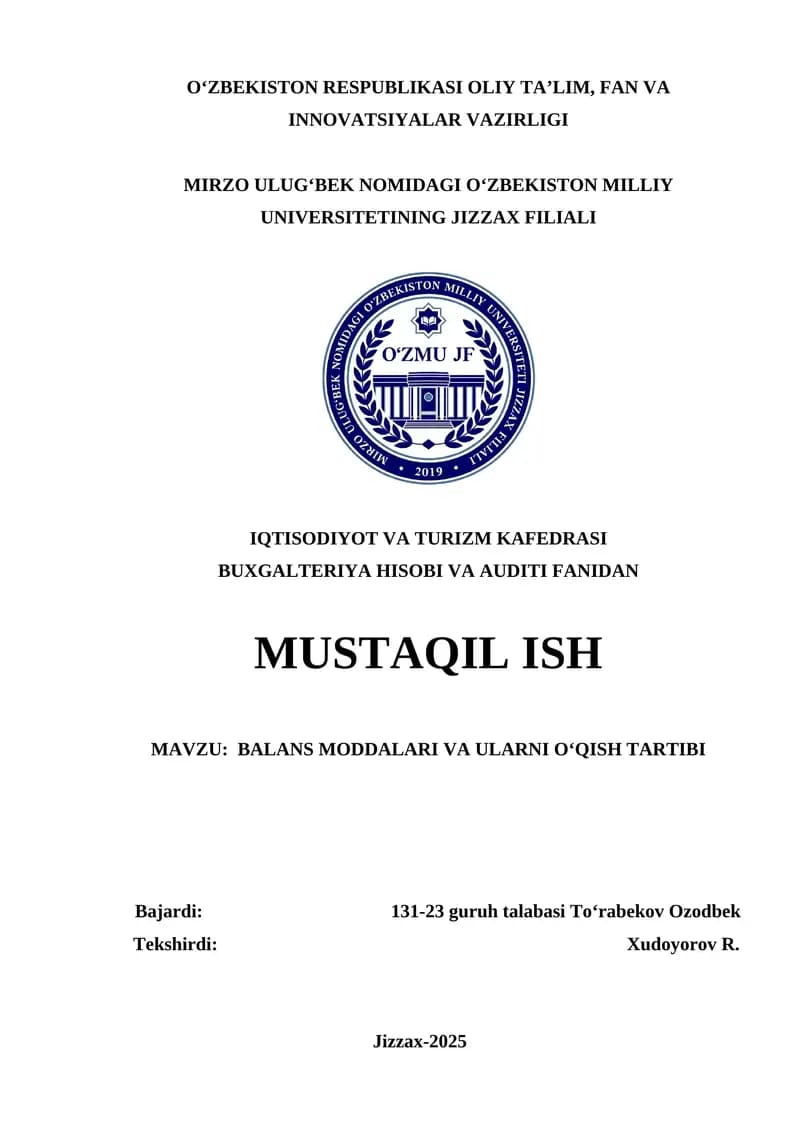 BALANS MODDALARI VA ULARNI О‘QISH TARTIBI