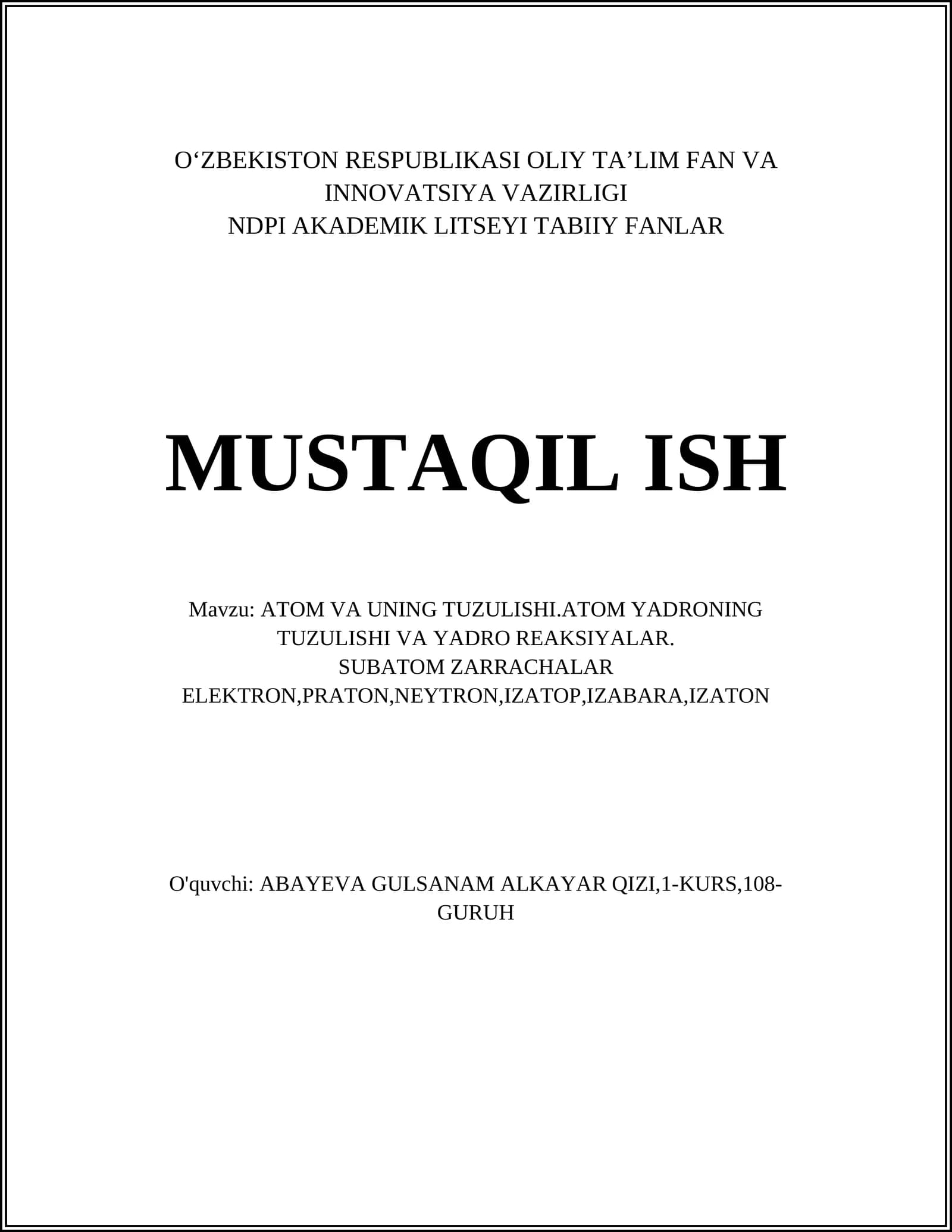 Atom va uning tuzilishi