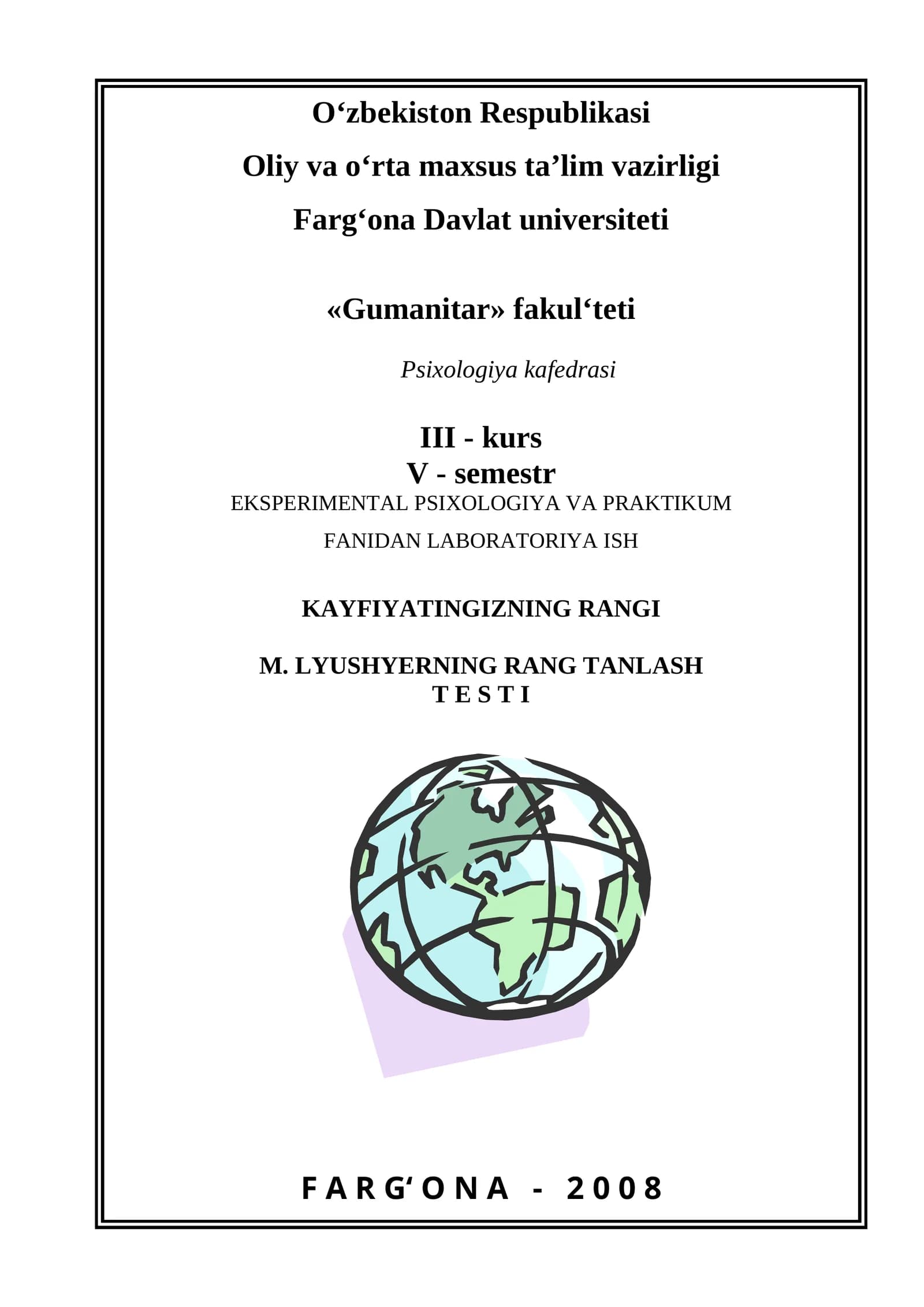 EKSPERIMENTAL PSIXОLОGIYA VA PRAKTIKUM FANIDAN LABORATORIYA ISH