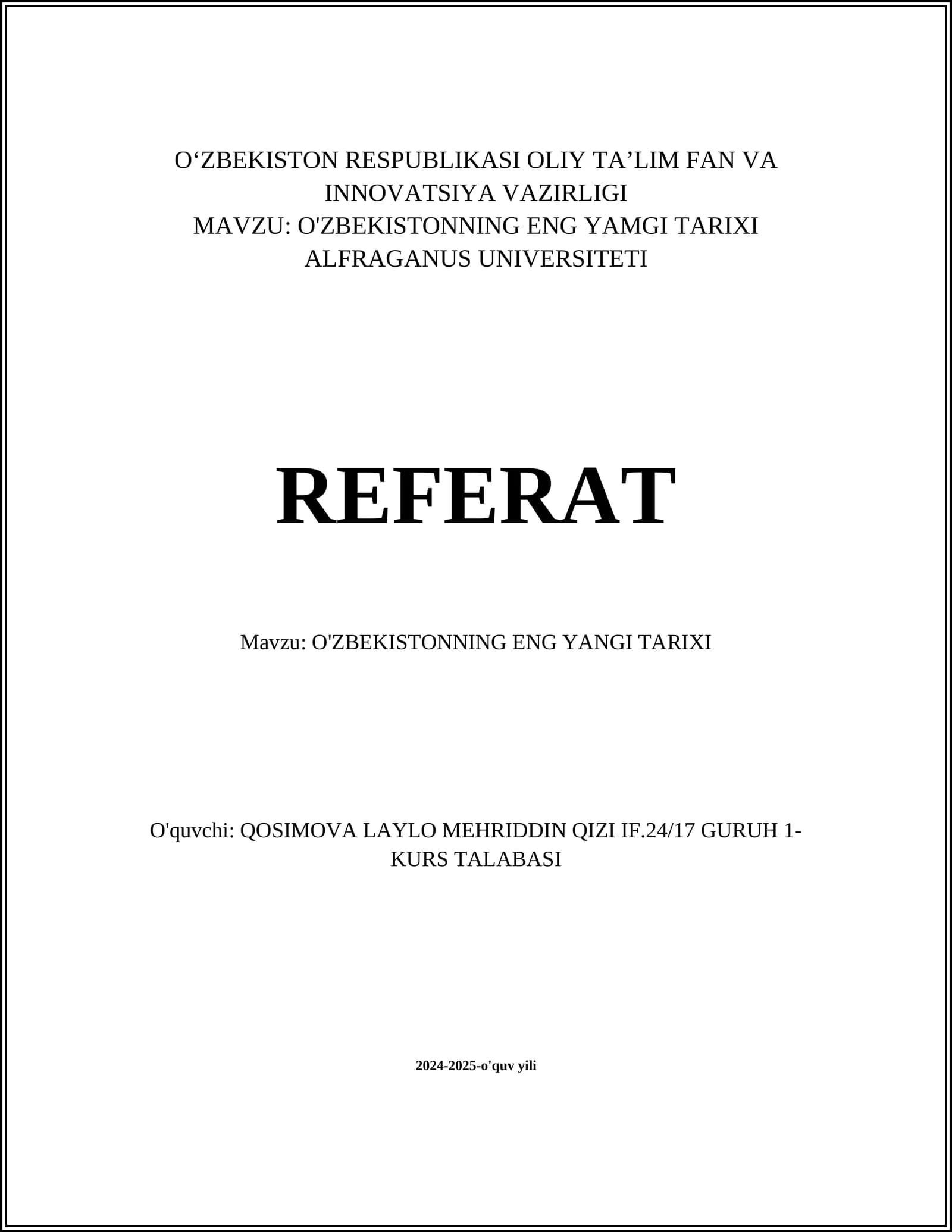 O'ZBEKISTONNING ENG YAMGI TARIXI