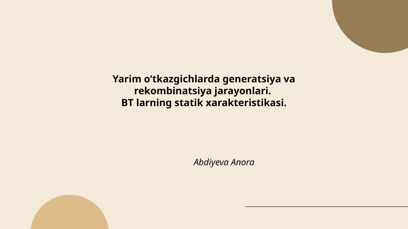 Yarim oʻtkazgichlarda generatsiya va rekombinatsiya jarayonlari