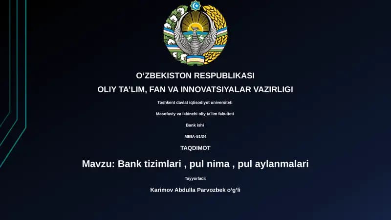 Bank tizimlari, pul nima, pul aylanmalari