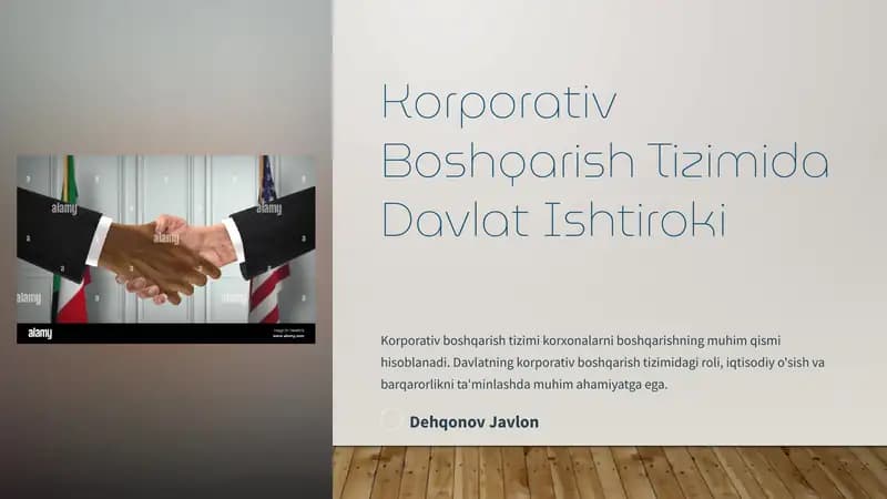 Korporativ Boshqarish Tizimida Davlat Ishtiroki