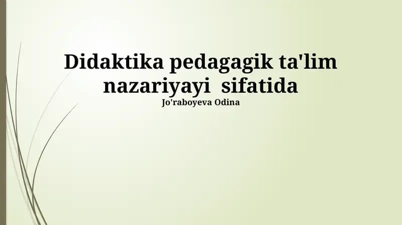 Didaktika pedagagik ta'lim nazariyayi sifatida