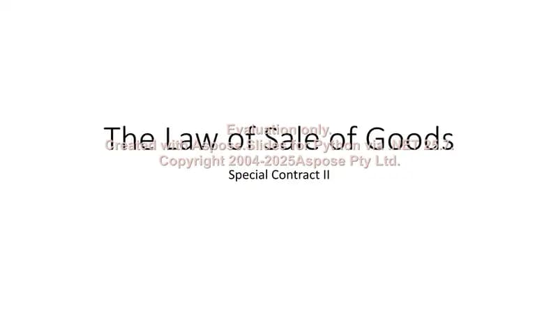 The Law of Sale of Goods