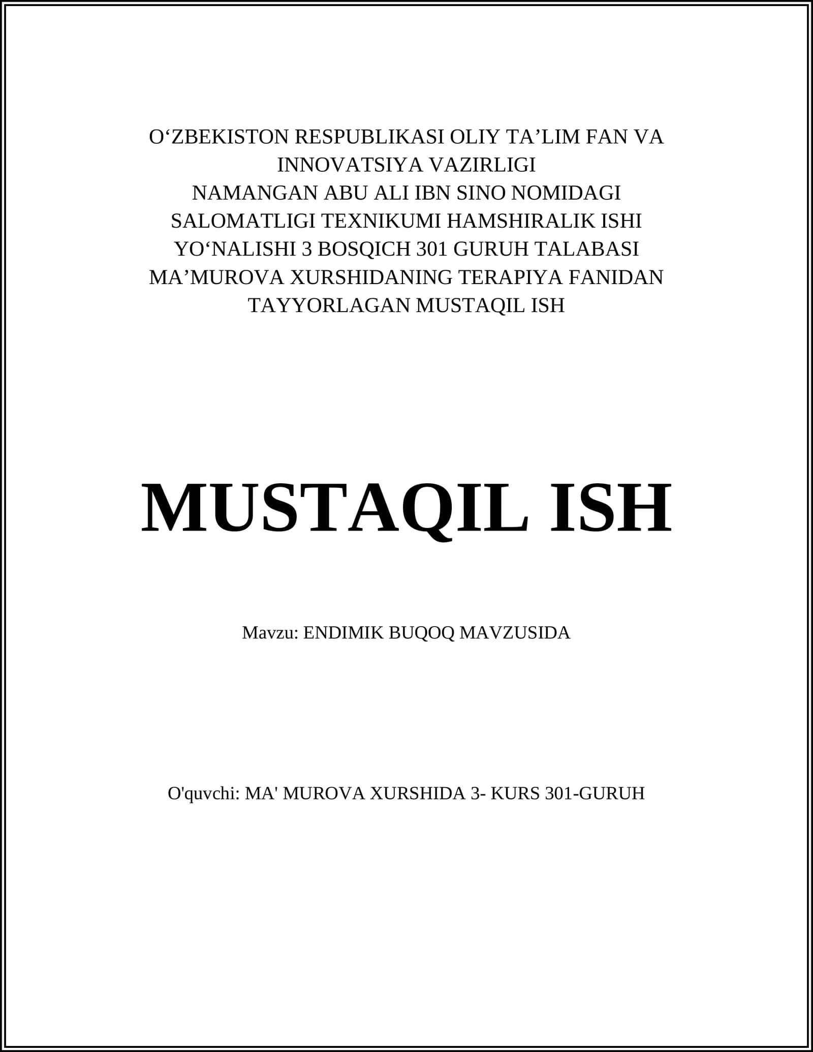 ENDIMIK BUQOQ MAVZUSIDA
