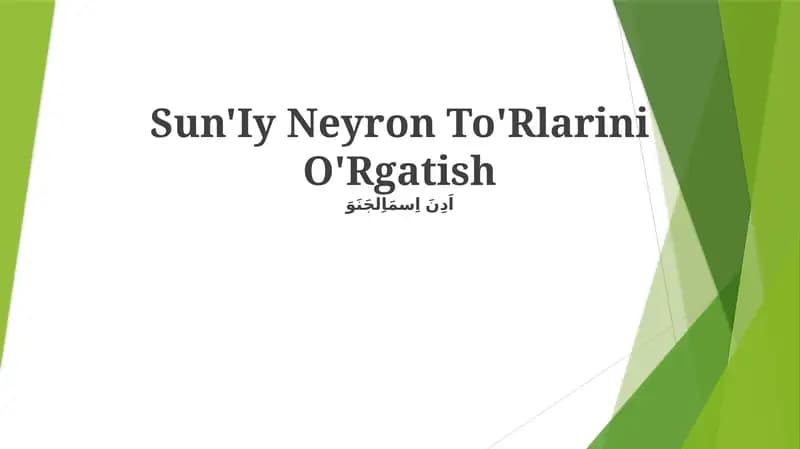 Sun'Iy Neyron To'Rlarini O'Rgatish