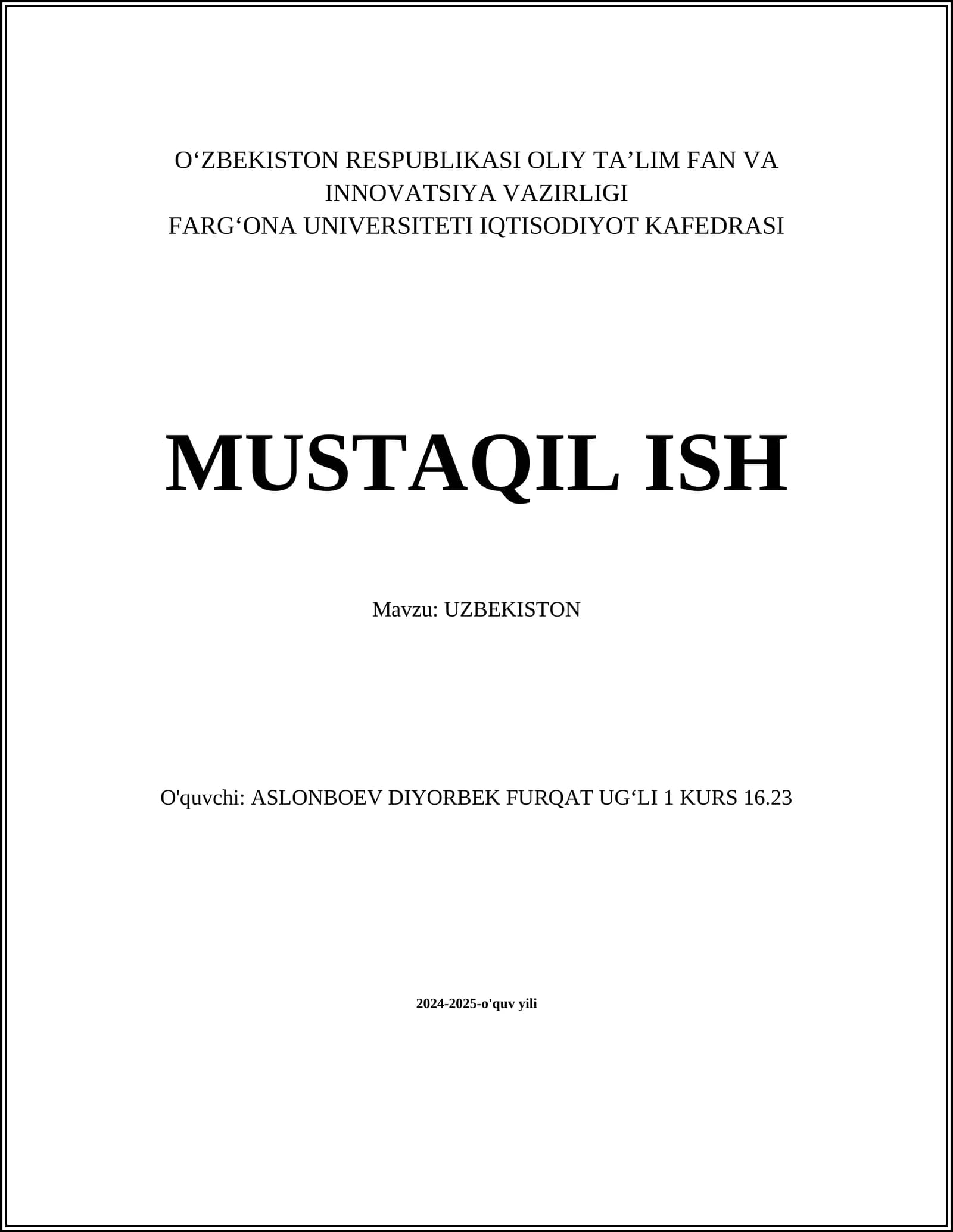 UZBEKISTON MUSTAQIL ISH
