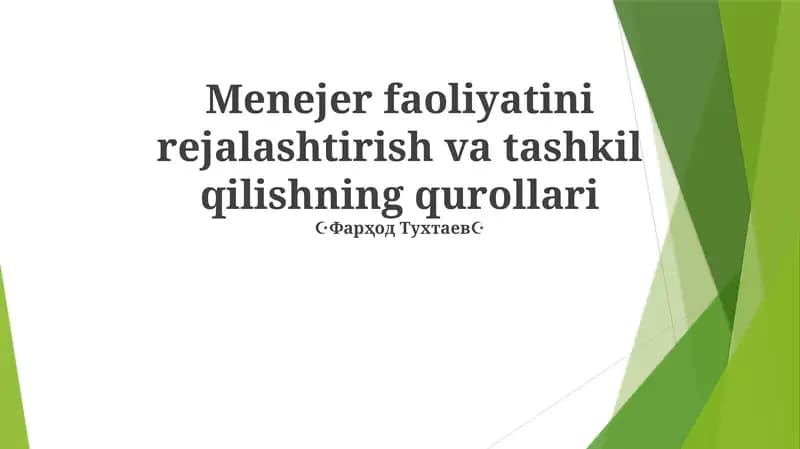 Rejalashtirish va Tashkil etish Asboblar Qutisi