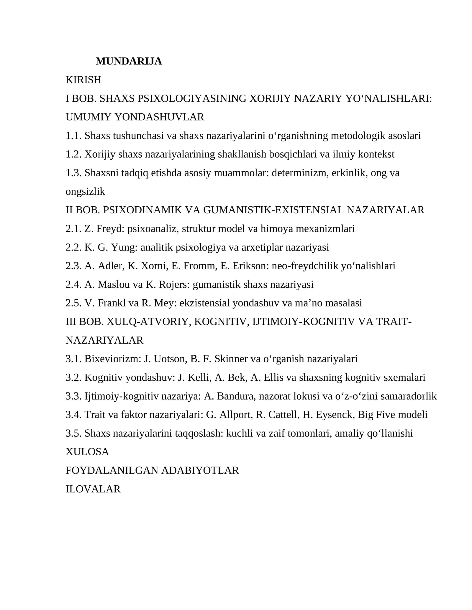 Shaxs Psixologiyasi - I. Umumiy yondashuvlar