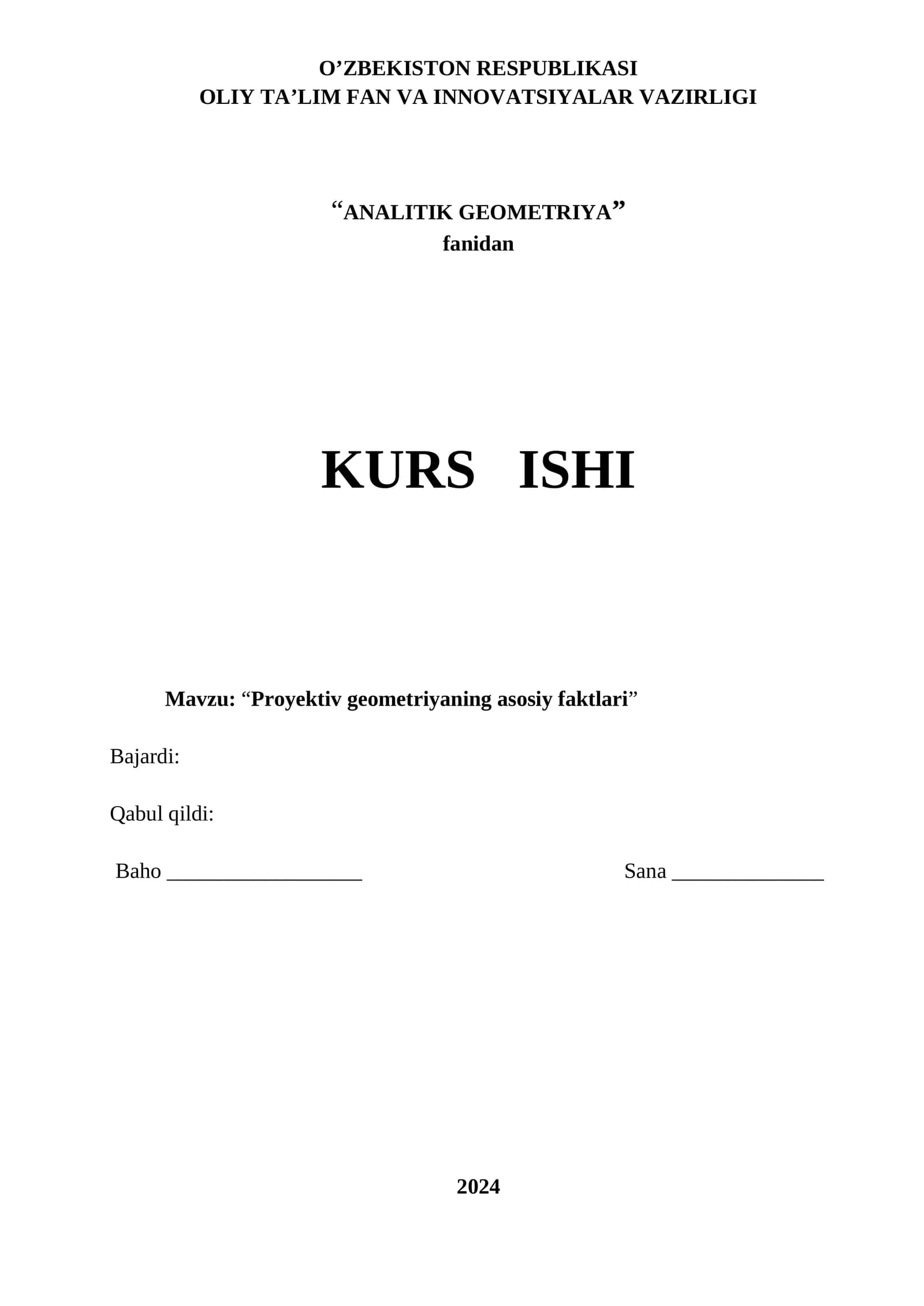Proyektiv geometriyaning asosiy faktlari