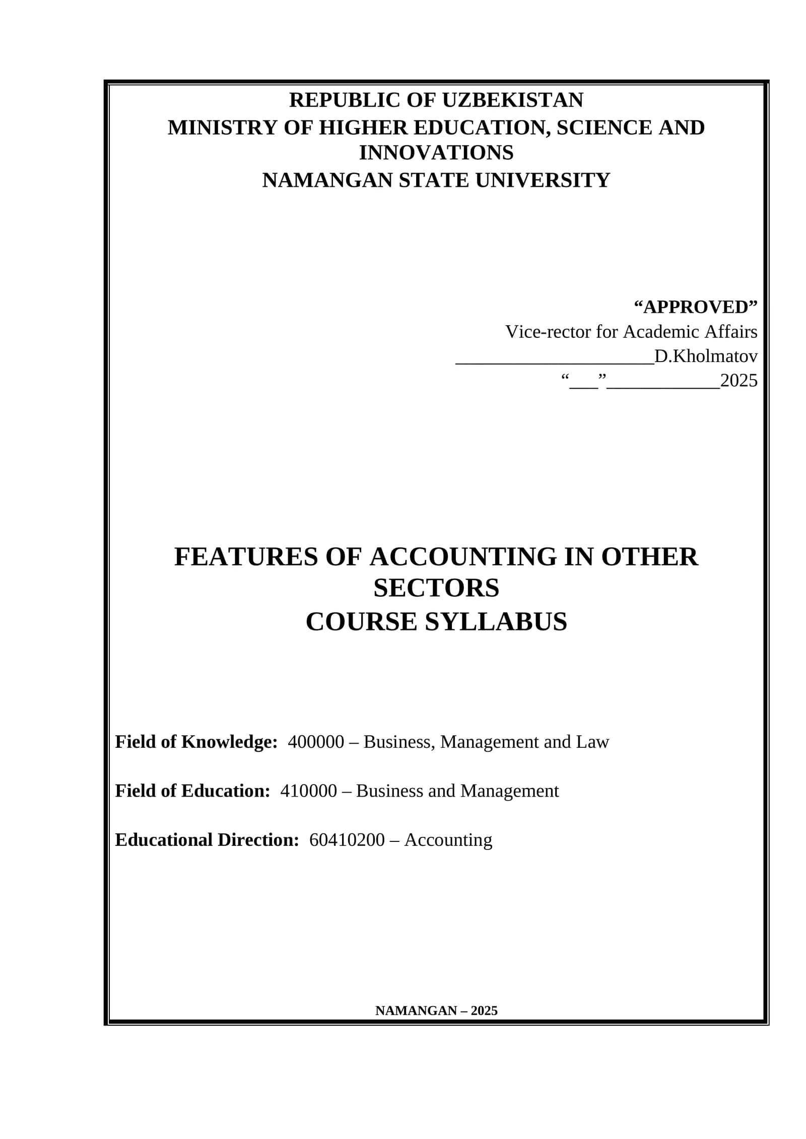 Features of Accounting in Other Sectors