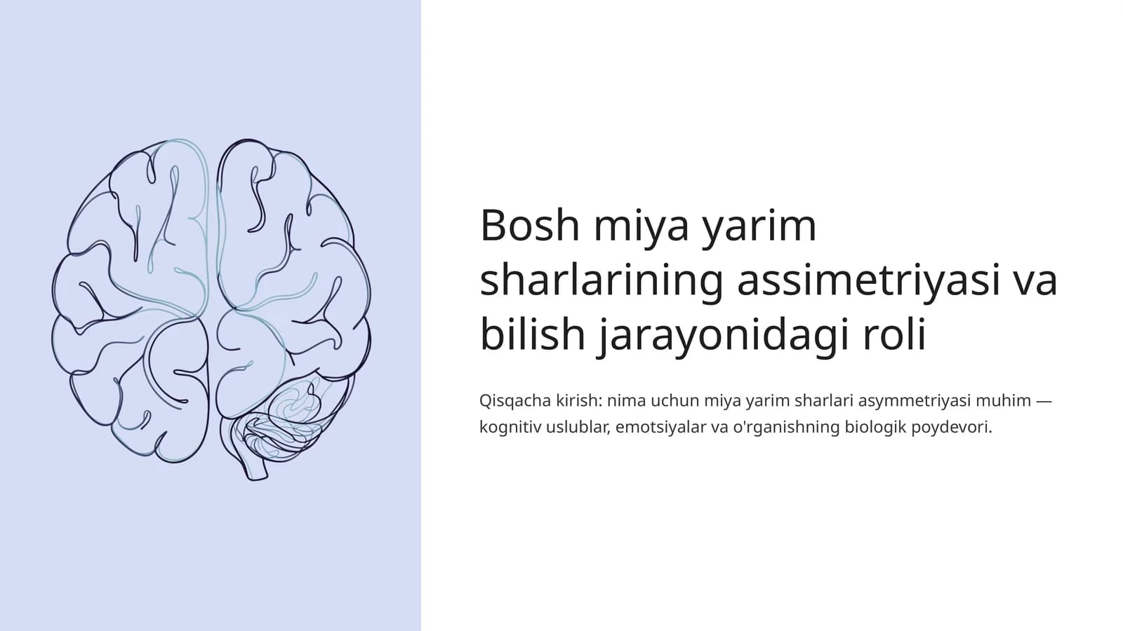 Bosh miya yarim sharlarining assimetriyasi va bilish jarayonidagi roli