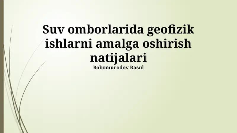 Suv Omborlarida Geofizik Ishlarni Amalga Oshirish Natijalari