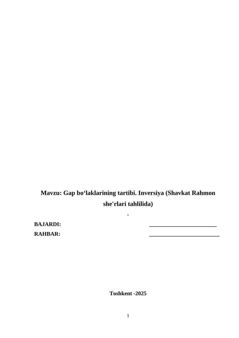 Gap bo‘laklarining tartibi. Inversiya (Shavkat Rahmon she'rlari tahlilida)