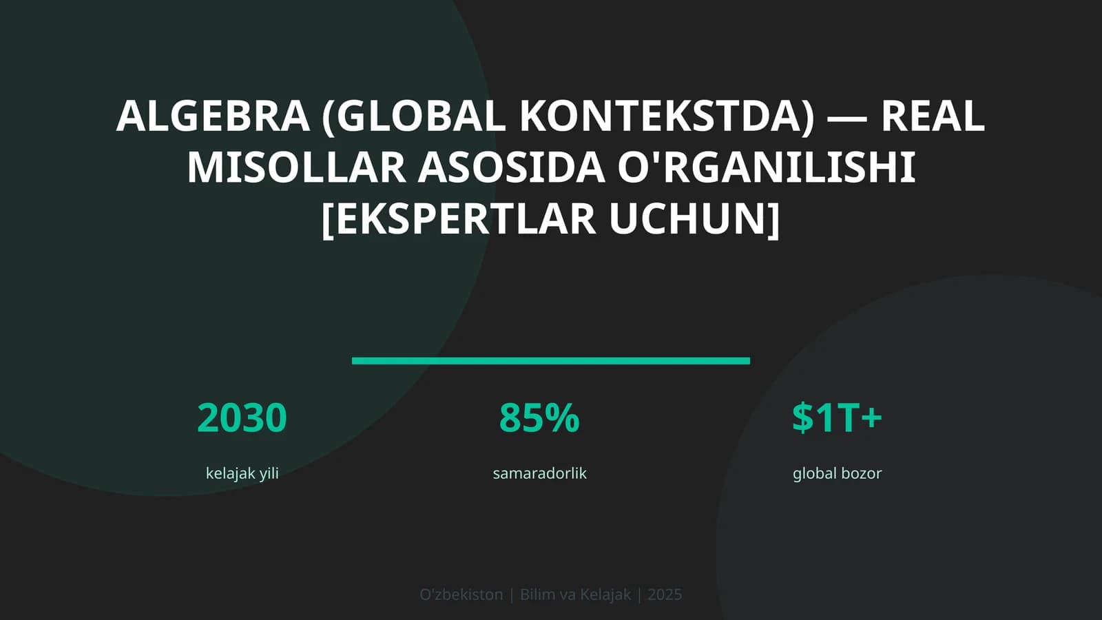 Algebra (GLOBAL KONTEKSTDA) — REAL MISOLLAR ASOSIDA O'RGANILISHI [EKSPERTLAR UCHUN]