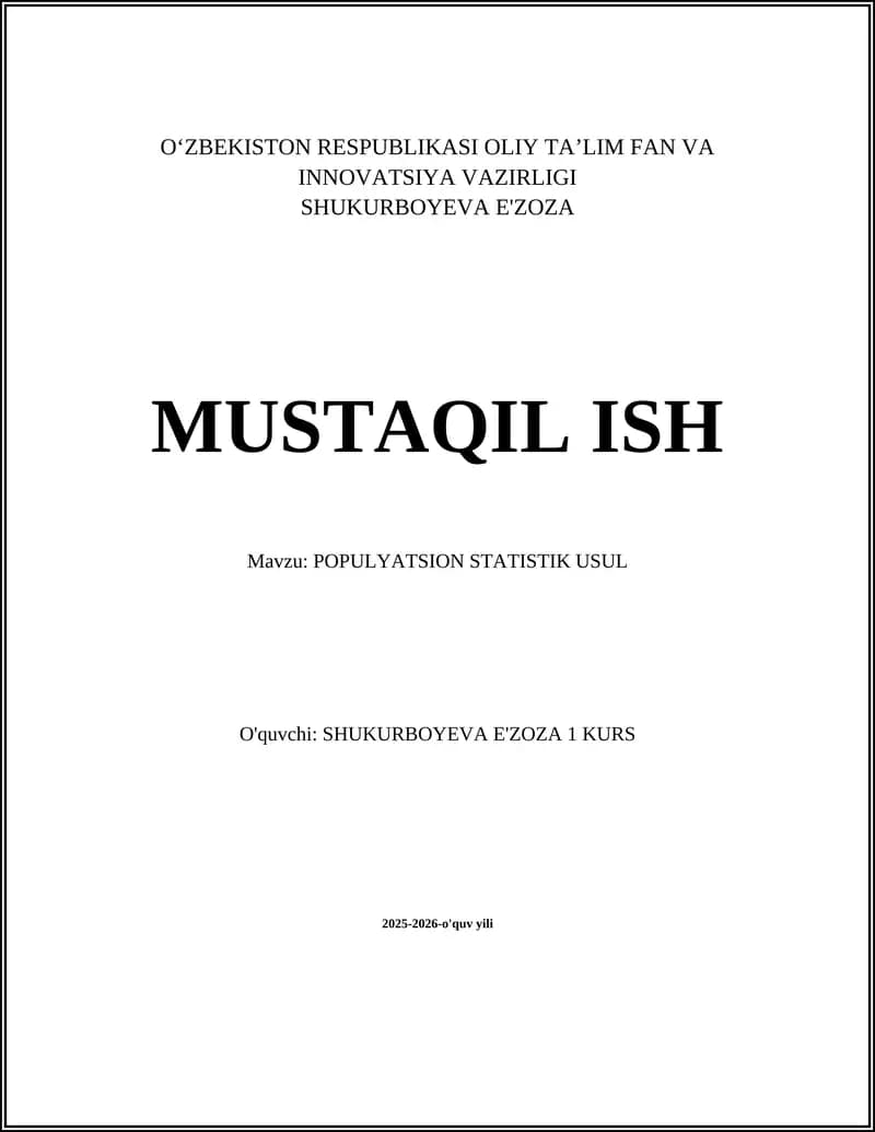 POPULYATSION STATISTIK USUL