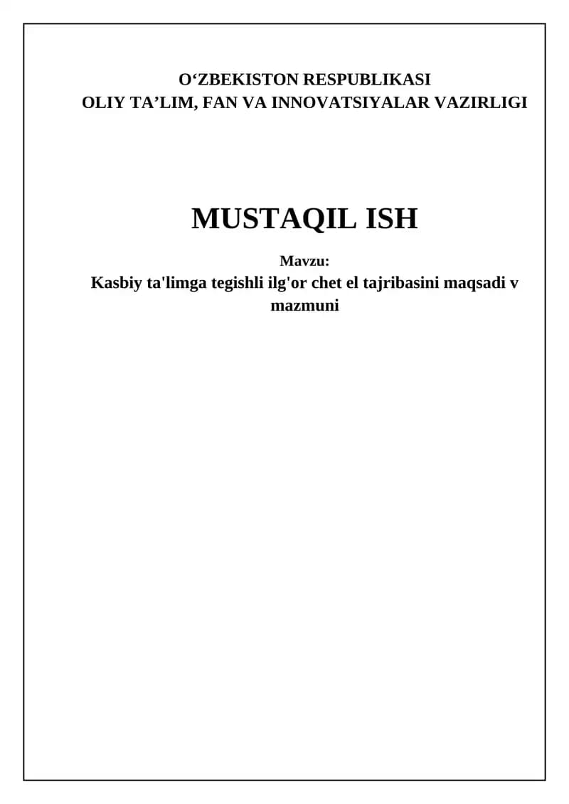 Kasbiy Ta'lim sohasidagi Ilg'or Chet el Tajribasi