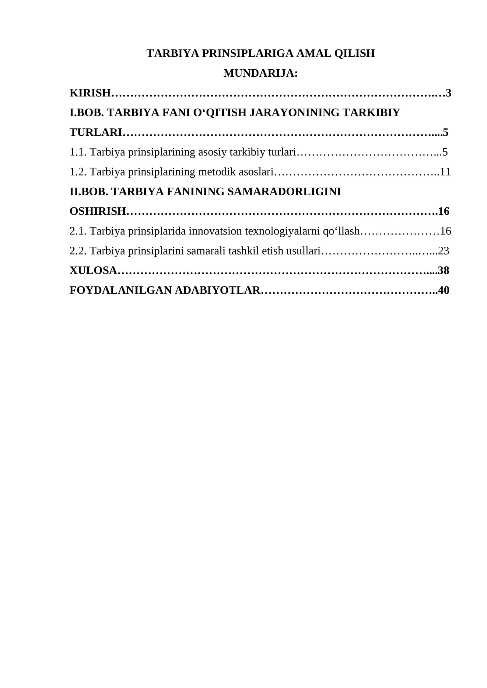 TARBIYA PRINSIPLARIGA AMAL QILISH