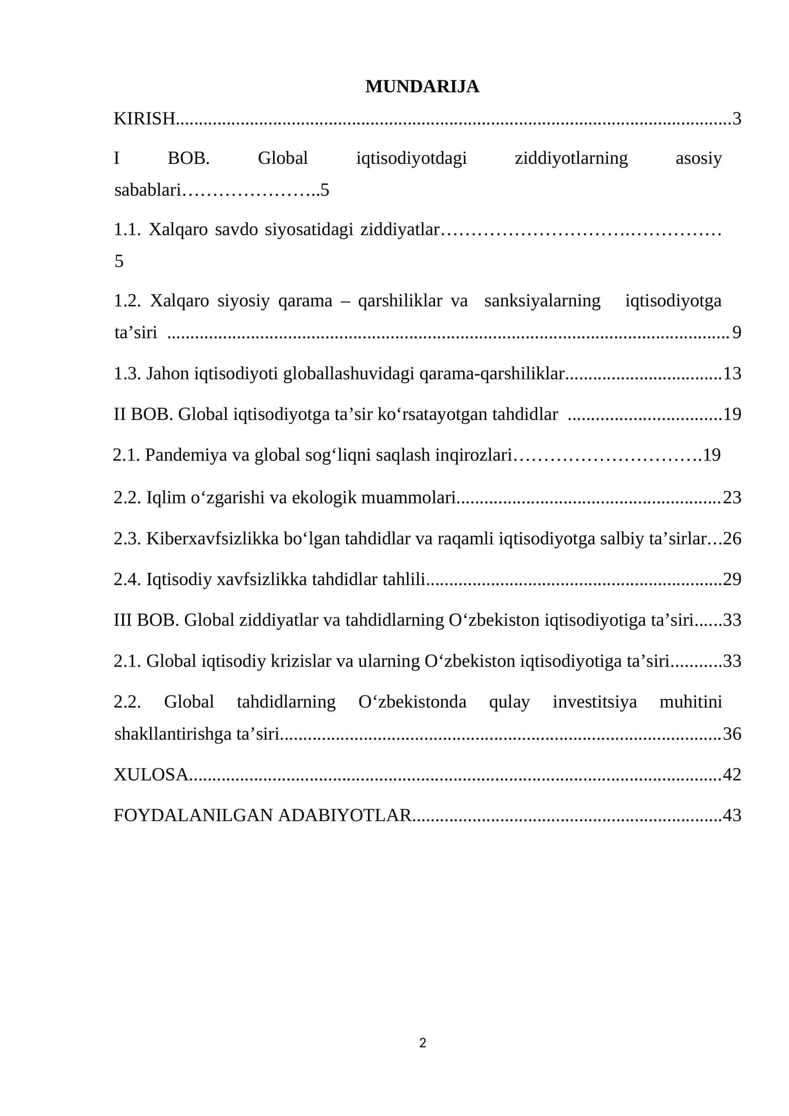 Global iqtisodiyotdagi ziddiyatlar va tahdidlar