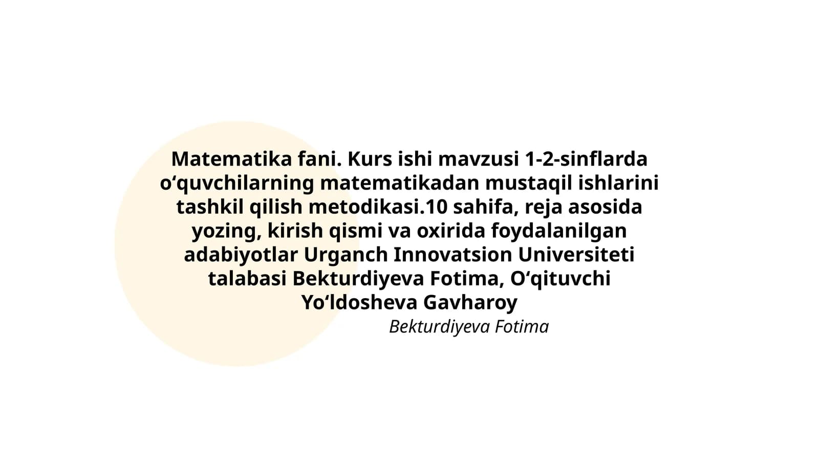 Matematika fani. Kurs ishi