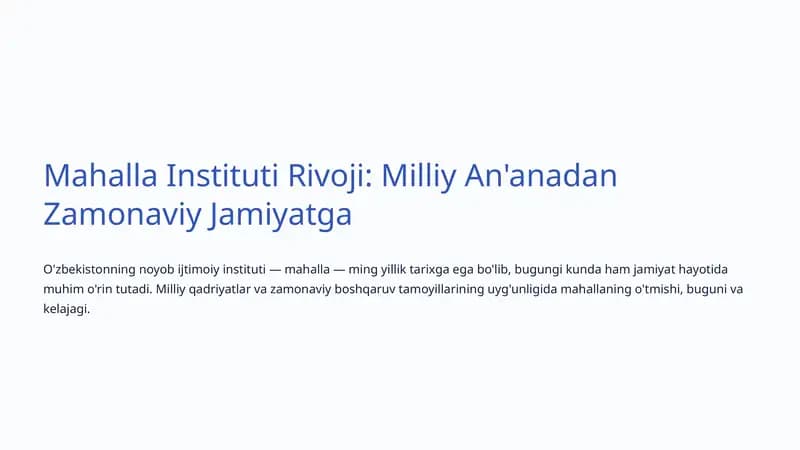 Mahalla Instituti Rivoji