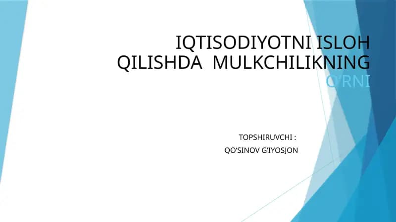Mulkchilikning O'rni