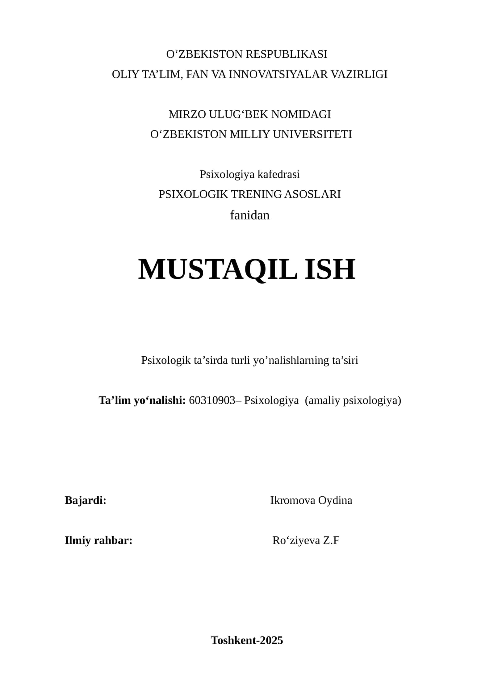 Psixologik Ta'sir Tushunchasi